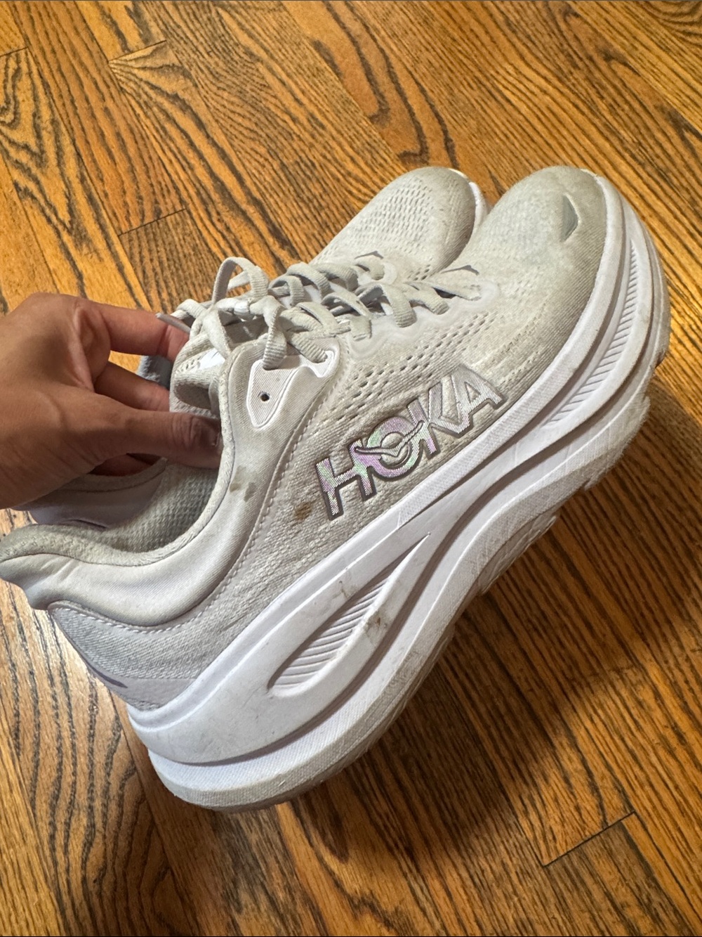 Hoka Women's Light Gray/White Athletic Running Shoes Bondi 9 Size 8